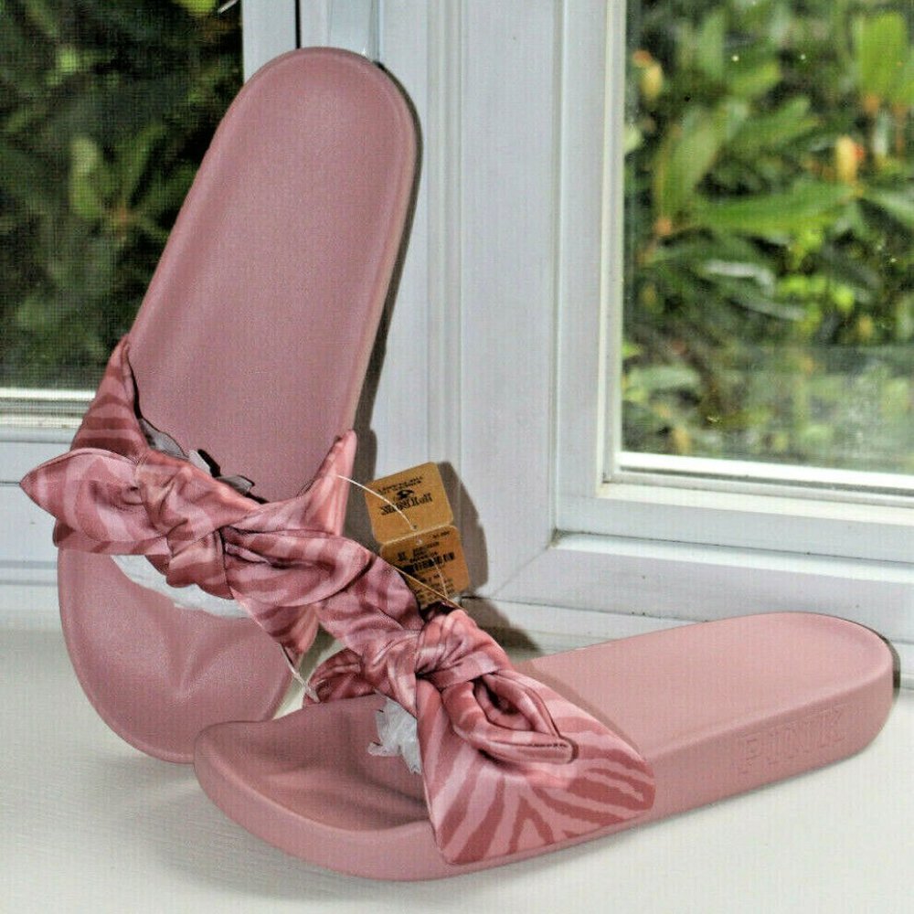 Victoria's Secret PINK Bow Slides Sandals Damsel Zebra Medium Sz 7/8